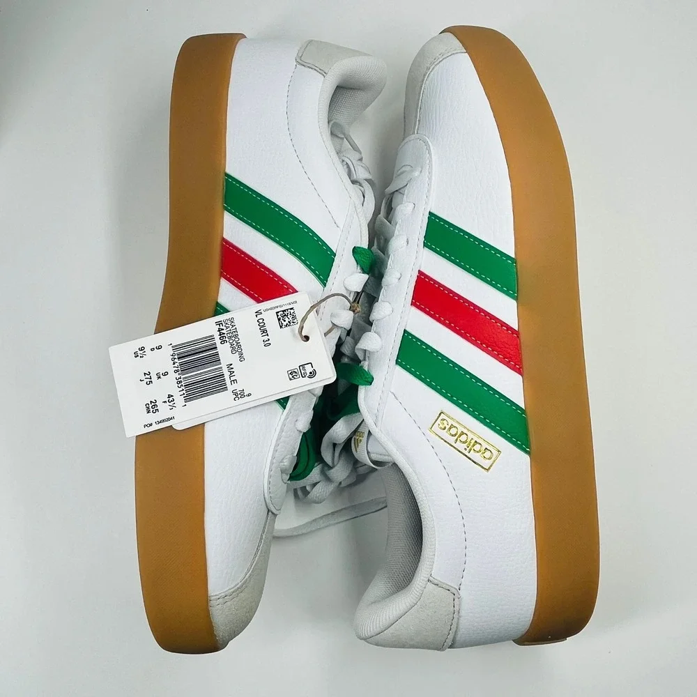 Adidas VL Court 3.0 Skateboarding Mens 10 White Green Red IF4466 Sneakers